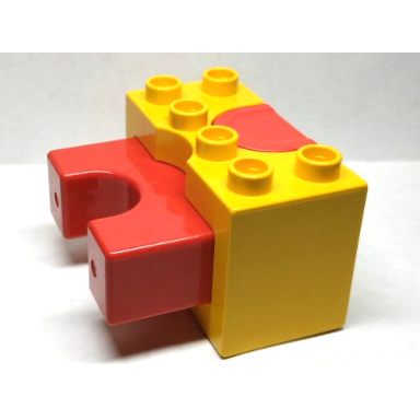 yellow duplo car launcher brick with red button and catapult