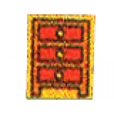 yellow duplo brick 2 x 2 x 2 with red cabinet pattern