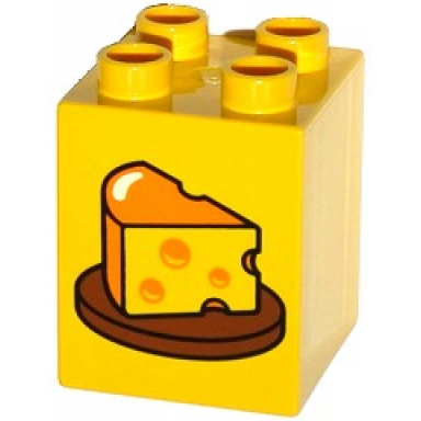 yellow duplo brick 2 x 2 x 2 with wedge of cheese on plate pattern
