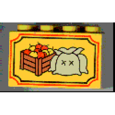 yellow duplo brick 2 x 4 x 2 with three sacks apple crate and antique border pattern