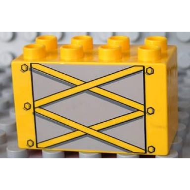 yellow duplo brick 2 x 4 x 2 with yellow girders on light bluish gray pattern