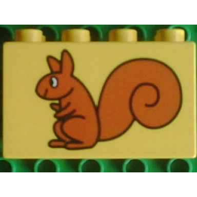 yellow duplo brick 2 x 4 x 2 with squirrel pattern
