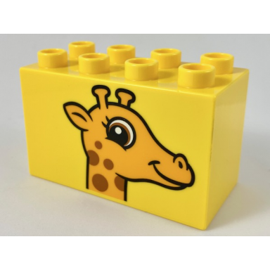 yellow duplo brick 2 x 4 x 2 with giraffe head pattern