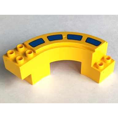 yellow duplo road section curve with blue broken stripe pattern