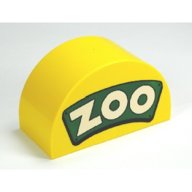 yellow duplo brick 2 x 4 x 2 slope curved double with white zoo on green background pattern
