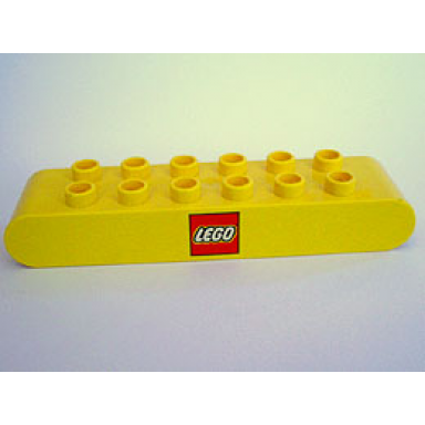 yellow duplo brick 2 x 8 rounded ends with lego logo pattern