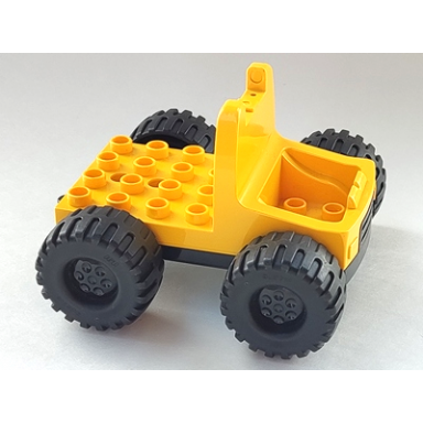 yellow duplo truck with 4 x 4 flatbed plate black base and jumbo wheels