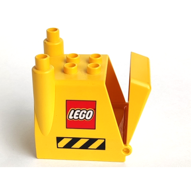 yellow duplo truck construction vehicle back with hatch with black and yellow danger stripes and lego logo pattern on both sides 31257pb01 31261