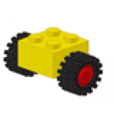 yellow brick modified 2 x 2 with red wheels for single tire with black tires 15mm d x 6mm offset tread small 3137c01 3641