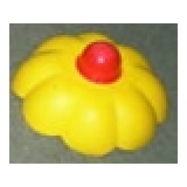 yellow primo plant rubber flower 3 x 3 with 8 petals and red center stud