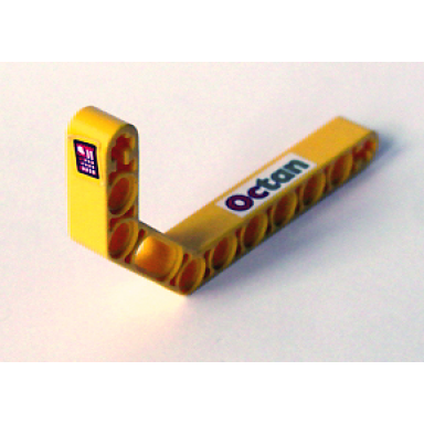 yellow technic liftarm modified bent thick 1 x 11.5 double with octan and taillight pattern model right stickers - sets 2129 8205