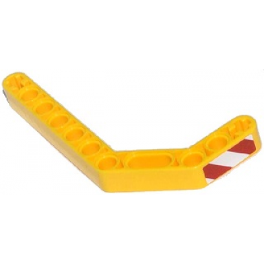 yellow technic liftarm modified bent thick 1 x 11.5 double with red and white danger stripes thick pattern model left side sticker - set 42023