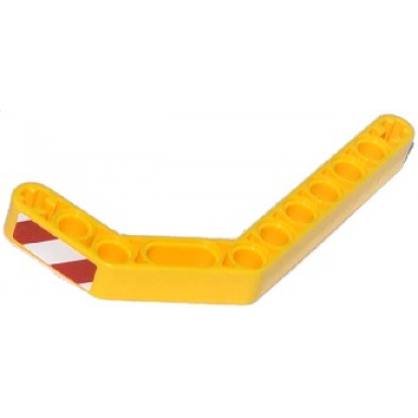 yellow technic liftarm modified bent thick 1 x 11.5 double with red and white danger stripes thick pattern model right side sticker - set 42023