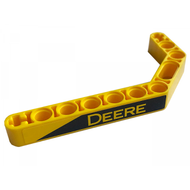 yellow technic liftarm modified bent thick 1 x 11.5 double with black stripe and yellow deere pattern model right side sticker - set 42136