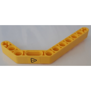 yellow technic liftarm modified bent thick 1 x 11.5 double with black danger warning sign pattern sticker - set 42121
