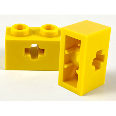 yellow technic brick 1 x 2 with axle hole and inside side supports