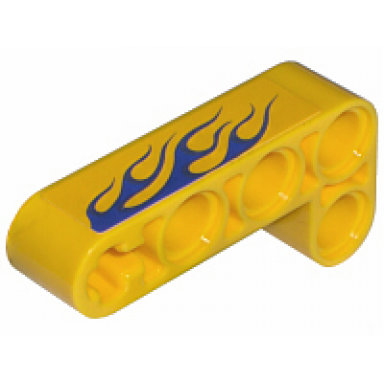 yellow technic liftarm modified bent thick l-shape 2 x 4 with blue flames pattern model right side sticker - set 8651