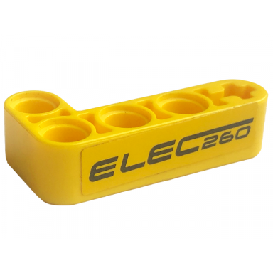 yellow technic liftarm modified bent thick l-shape 2 x 4 with black elec260 pattern model left side sticker - set 42094
