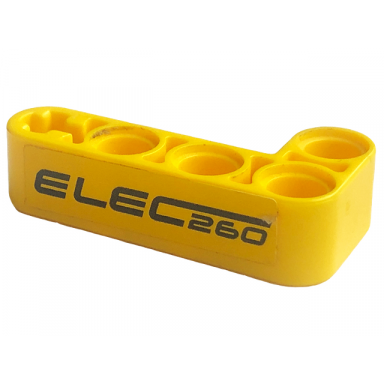 yellow technic liftarm modified bent thick l-shape 2 x 4 with black elec260 pattern model right side sticker - set 42094
