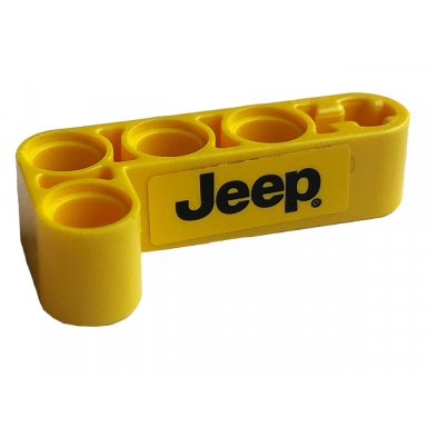 yellow technic liftarm modified bent thick l-shape 2 x 4 with black jeep logo pattern model left side sticker - set 42122