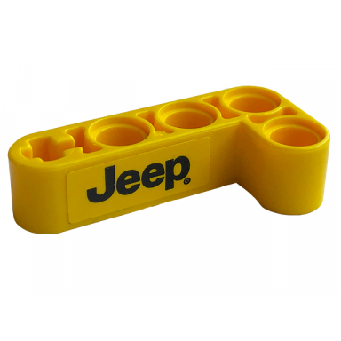 yellow technic liftarm modified bent thick l-shape 2 x 4 with black jeep logo pattern model right side sticker - set 42122
