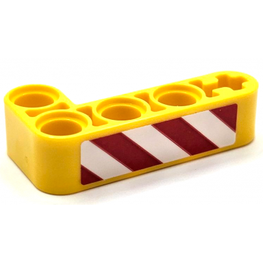 yellow technic liftarm modified bent thick l-shape 2 x 4 with red and white danger stripes pattern side a sticker - set 42097