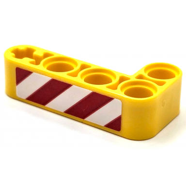 yellow technic liftarm modified bent thick l-shape 2 x 4 with red and white danger stripes pattern side b sticker - set 42097