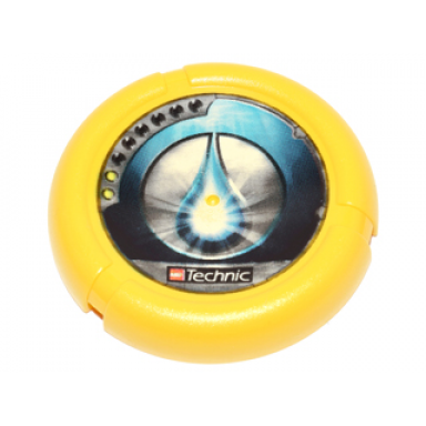 yellow throwing disk with throwbot scuba slizer sub 2 pips lego technic logo and water drop emblem pattern