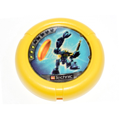 yellow throwing disk with throwbot scuba slizer sub 3 pips lego technic logo and robot throwing disk pattern