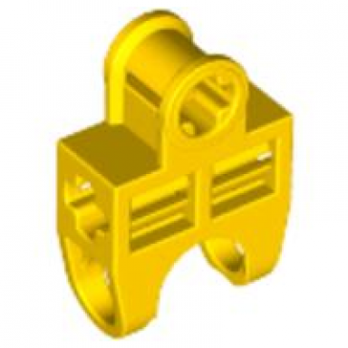 yellow technic axle connector 2 x 3 with ball joint socket - open sides angled forks with closed axle holes