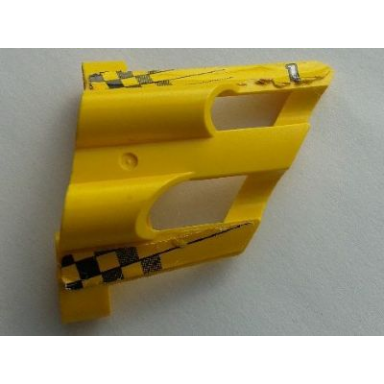 yellow technic panel fairing 1 large short large holes side a with checkered flags and number 1 pattern stickers - set 8445