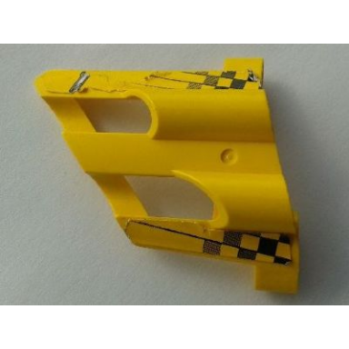 yellow technic panel fairing 2 large short large holes side b with checkered flags and number 1 pattern sticker - set 8445