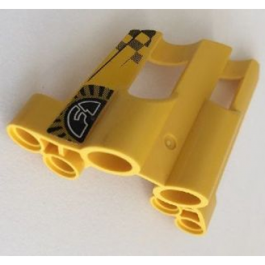 yellow technic panel fairing 2 large short large holes side b with stylized f1 and checkered pattern sticker - set 8445