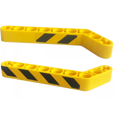 yellow technic liftarm modified bent thick 1 x 9 7 - 3 with black and yellow danger stripes pattern on both sides model left side stickers - set 42094