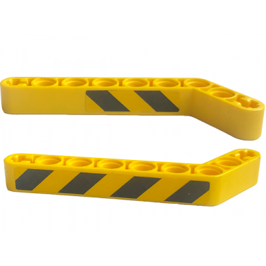 yellow technic liftarm modified bent thick 1 x 9 7 - 3 with black and yellow danger stripes pattern on both sides model right side stickers - set 42094