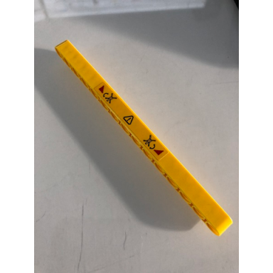 yellow technic liftarm thick 1 x 15 with danger extending arms and sign pattern sticker - set 42097