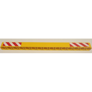 yellow technic liftarm thick 1 x 15 with red and white danger stripes pattern stickers - set 8421