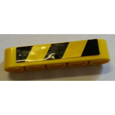 yellow technic liftarm thick 1 x 5 with black and yellow danger stripes pattern model left side sticker - set 8258