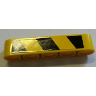 yellow technic liftarm thick 1 x 5 with black and yellow danger stripes pattern model right side sticker - set 8258