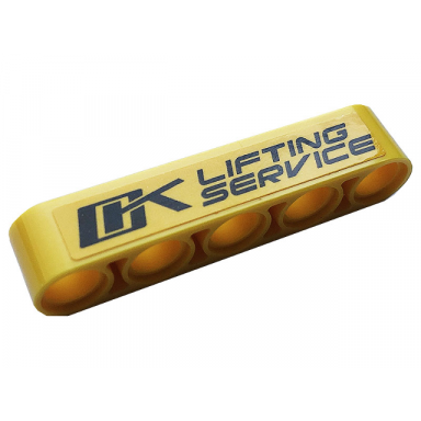yellow technic liftarm thick 1 x 5 with black lifting service pattern sticker - set 42108