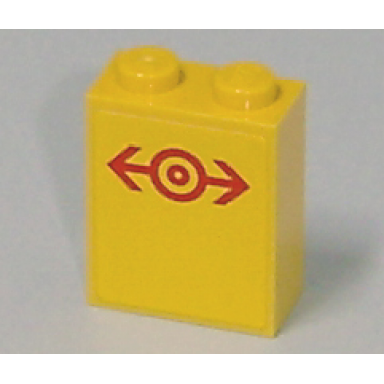 yellow brick 1 x 2 x 2 with inside axle holder with train logo red pattern sticker - set 7641