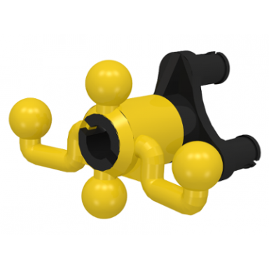 yellow technic steering arm with 4 tow ball with black wheel hub 3 pin triangular 32495 32496