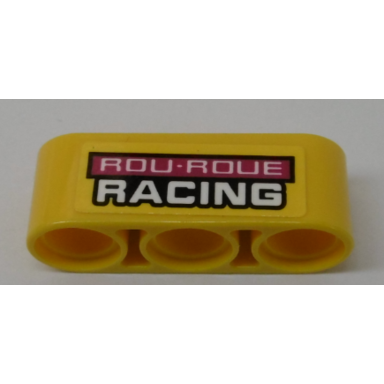 yellow technic liftarm thick 1 x 3 with rou-roue racing pattern sticker - set 42095