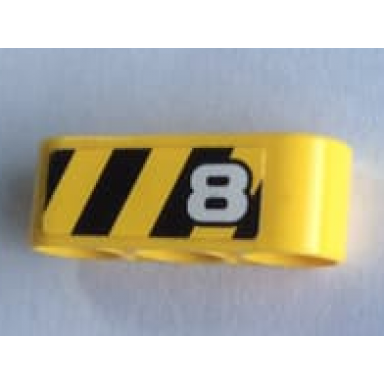 yellow technic liftarm thick 1 x 3 with black and yellow danger stripes and number 8 pattern model left side sticker - set 8264