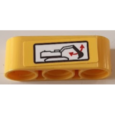 yellow technic liftarm thick 1 x 3 with red double arrows for excavator arm pattern sticker - set 42121