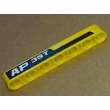 yellow technic liftarm thick 1 x 7 with ap 35t and black and yellow stripes pattern model right side sticker - set 8264
