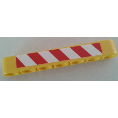 yellow technic liftarm thick 1 x 7 with red and white danger stripes pattern model left side sticker - set 8053