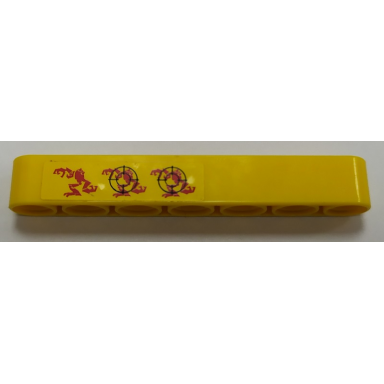 yellow technic liftarm thick 1 x 7 with 3 red hero factory characters and targets pattern model left side sticker - set 7160