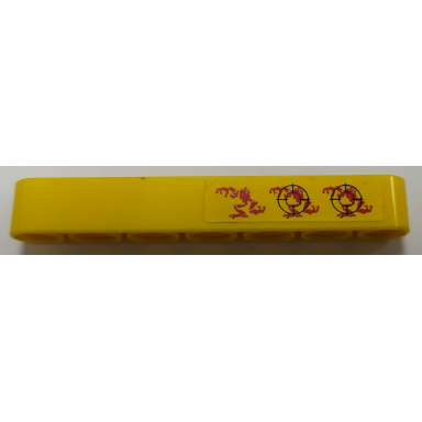 yellow technic liftarm thick 1 x 7 with 3 red hero factory characters and targets pattern model right side sticker - set 7160