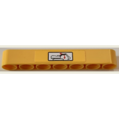yellow technic liftarm thick 1 x 7 with red double arrows for excavator boom pattern sticker - set 42121